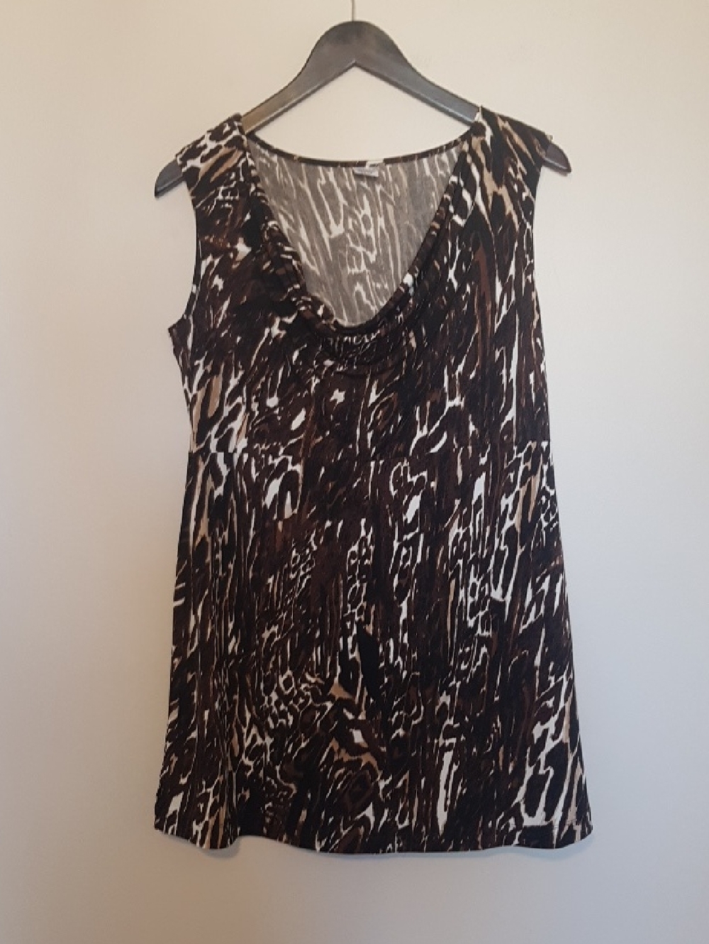 Jockey Brown and White Printed Sleeveless Top Draped Neck